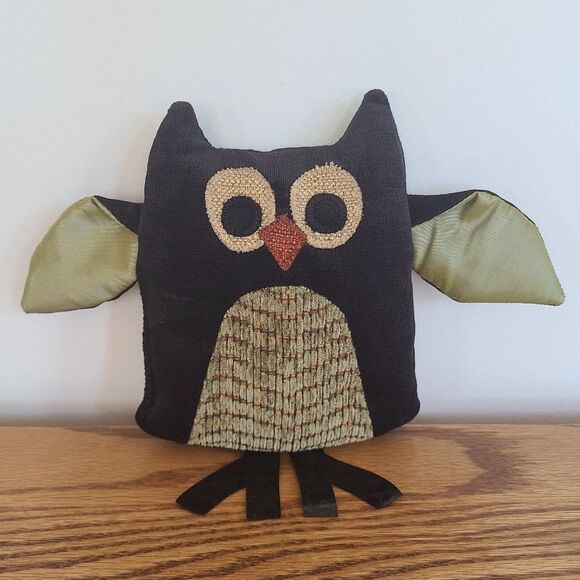 Woof & Poof Owl Décor Accent Pillow 2013 Collectible 9" Black Green - Picture 2 of 10
